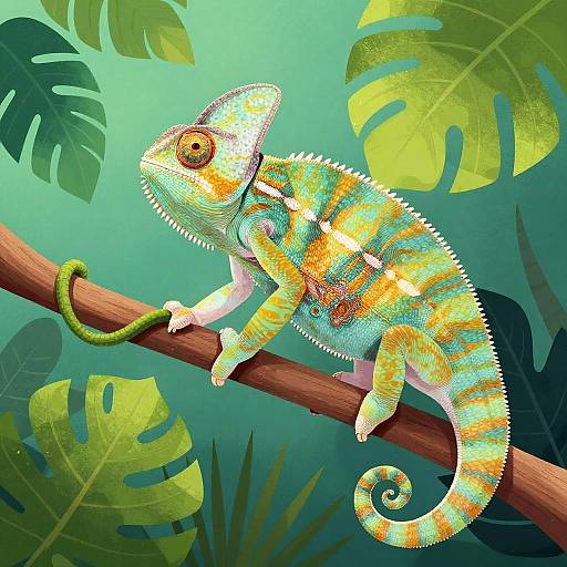 Stylized Overweight Chameleon on Vine