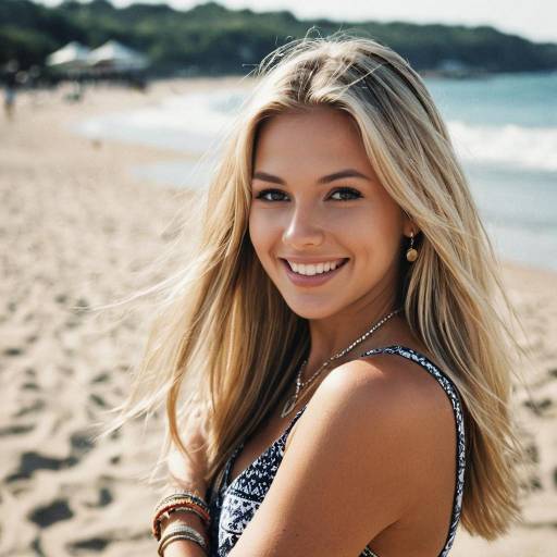 Smiling Blonde Woman on Beach