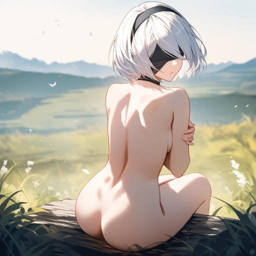 Blonde Woman Sitting by River in Nature