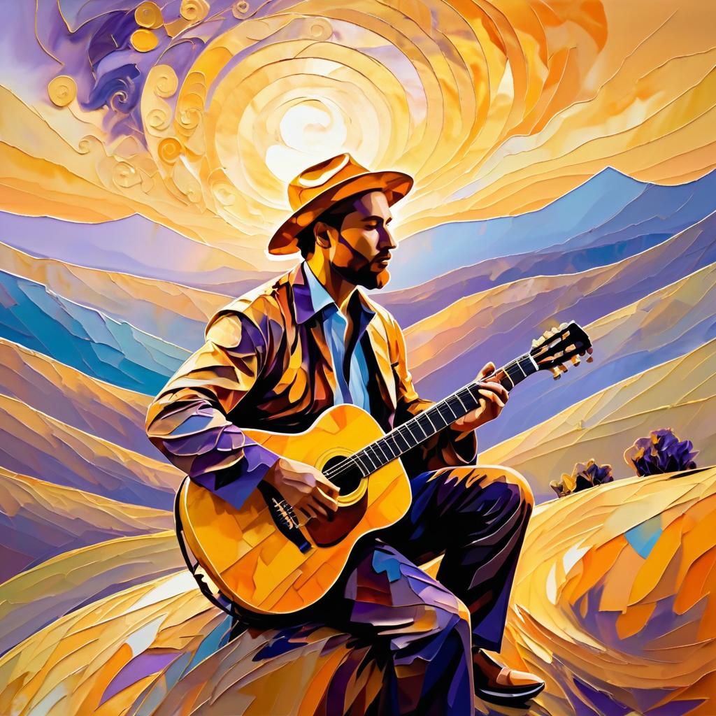 Guitarist at Sunrise: Van Gogh Inspired