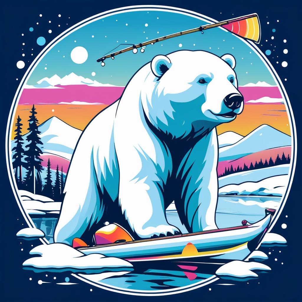 Whimsical Polar Bear Fishing T-Shirt Design