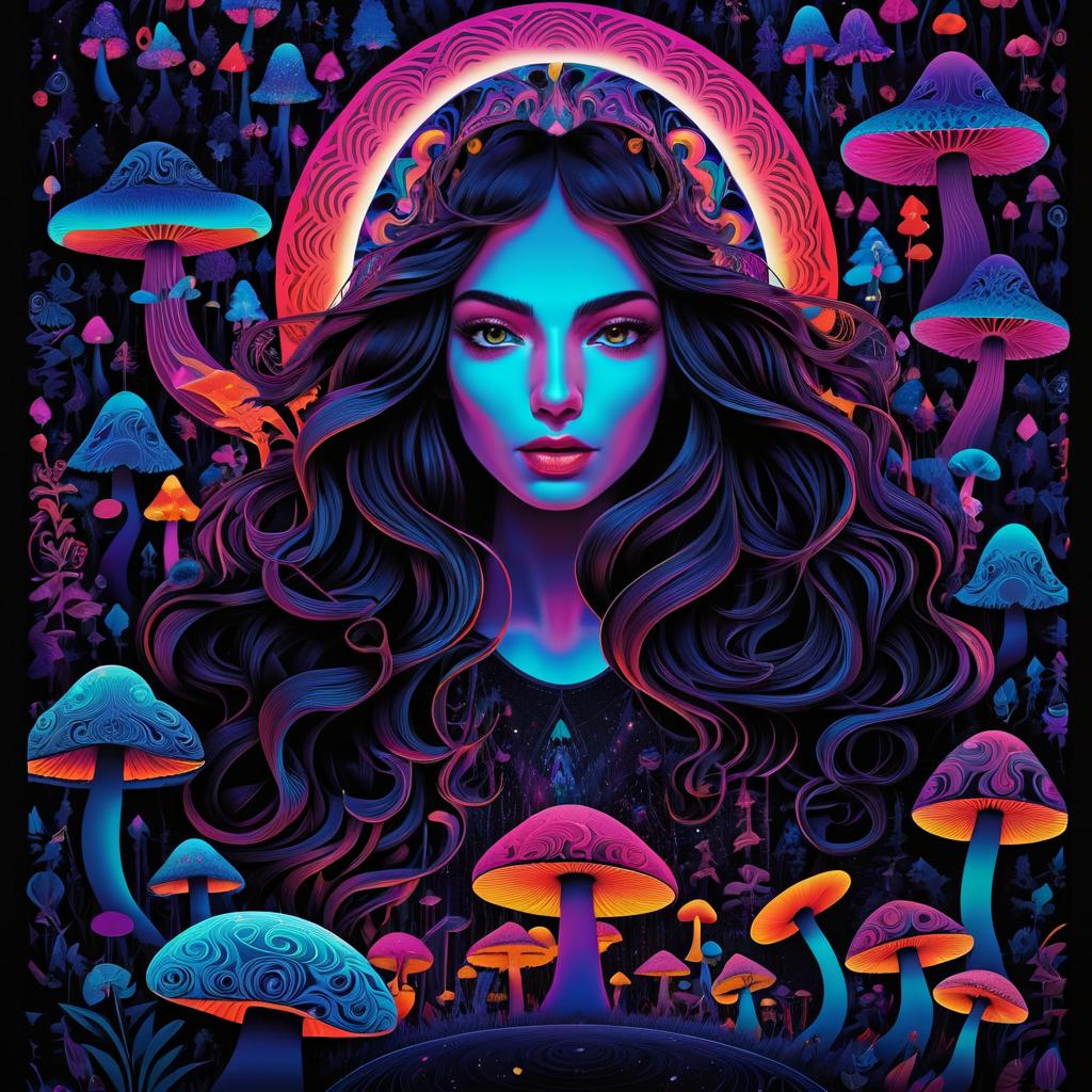 Vibrant Psychedelic Girl and Rabbit Poster