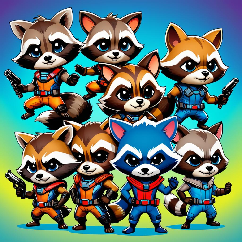 Chibi Rocket Raccoon Group Portrait