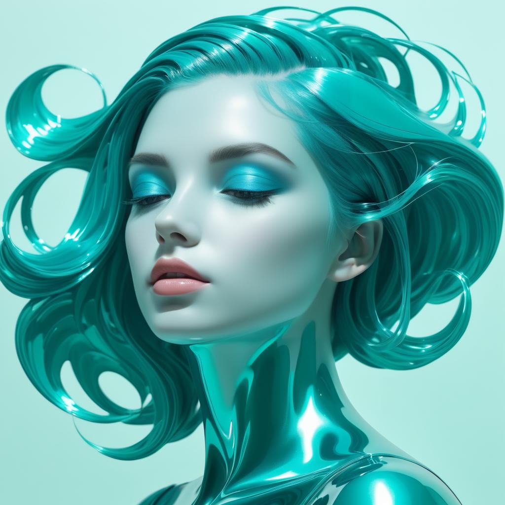 Ethereal Teal Beauty in Hyper-Realism