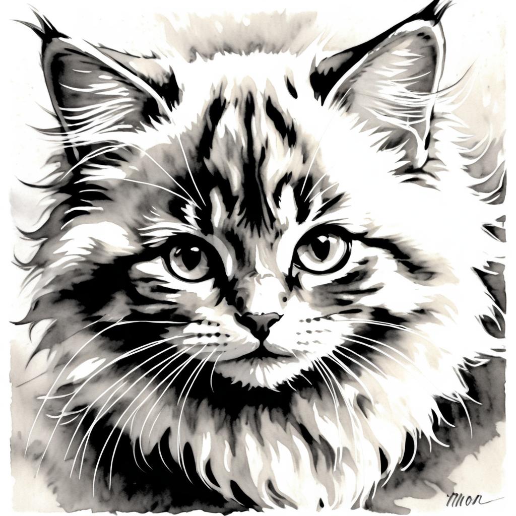 Playful Kitten Illustration in Charcoal