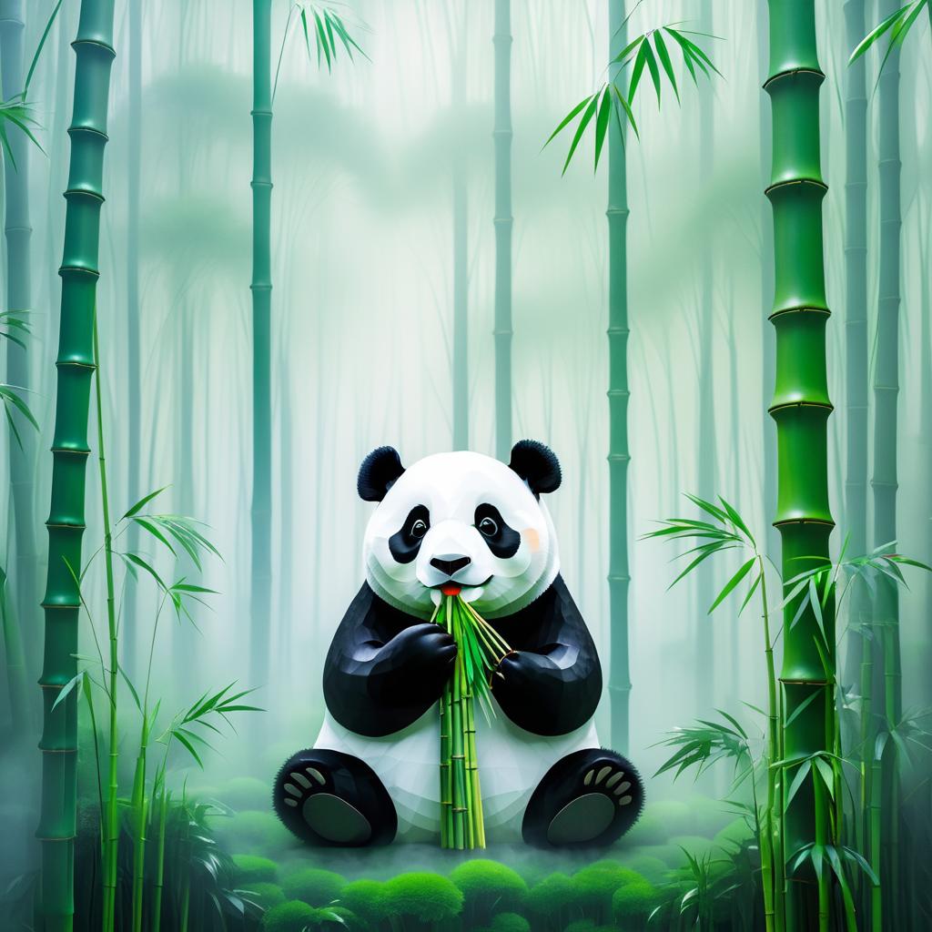 Serene Panda in Misty Bamboo Forest