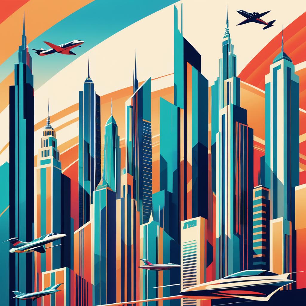 Glamorous Art Deco Dubai Skyline Illustration