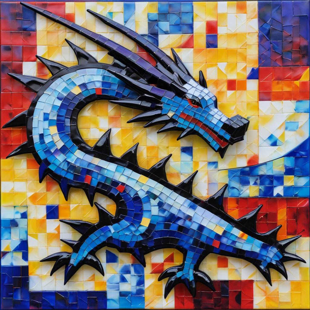 Whimsical Pixelated Dragon in Abstract Art