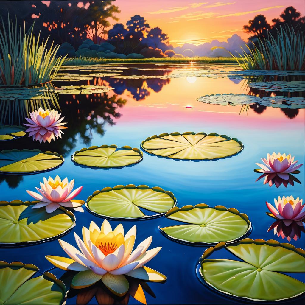 Serene Water Lily Pond at Twilight