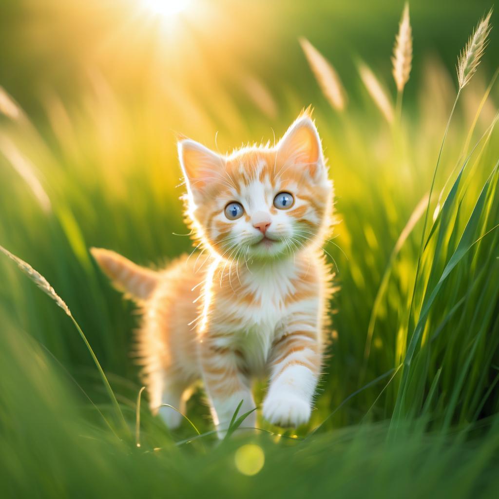 Whimsical Kitten in a Vibrant Field