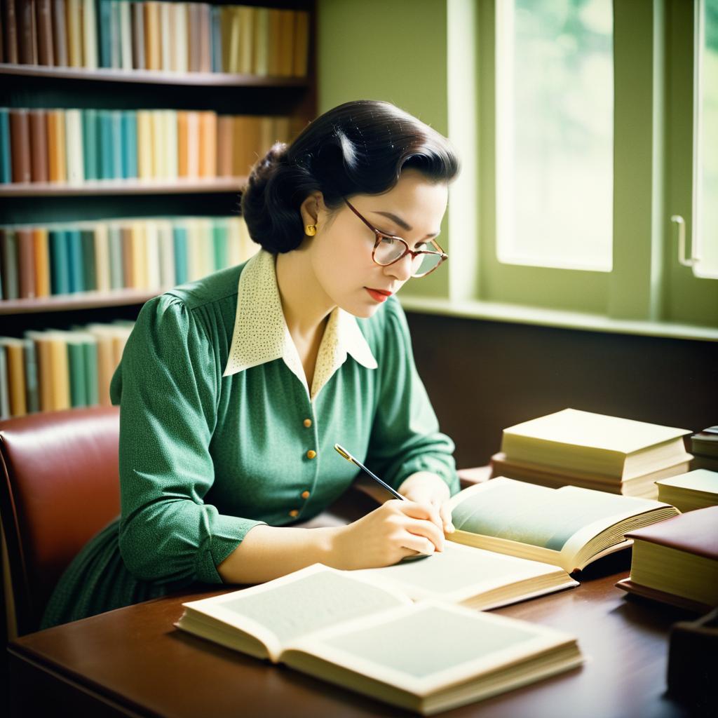 Vintage Woman Reading at a Desk