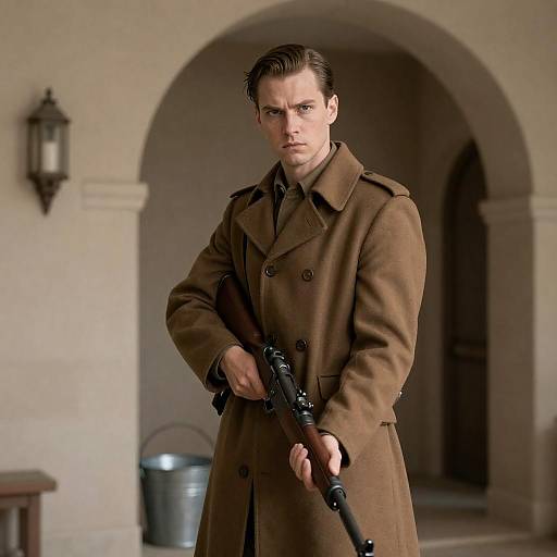 Intense Man with Rifle in Archway