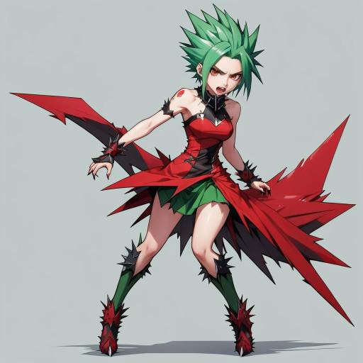 Enraged Green-Haired Girl in Red Dress Enraged Green-Haired Girl in Red Dress
