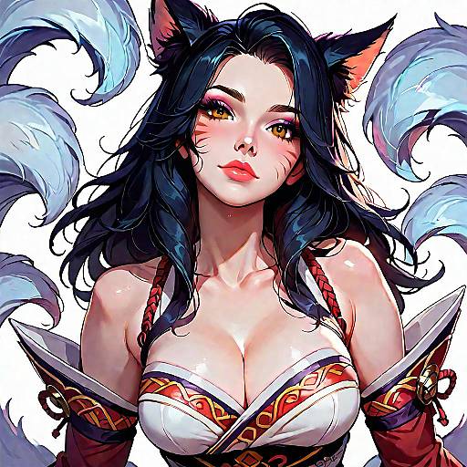 Fantasy Fox Spirit Woman with Multiple Tails