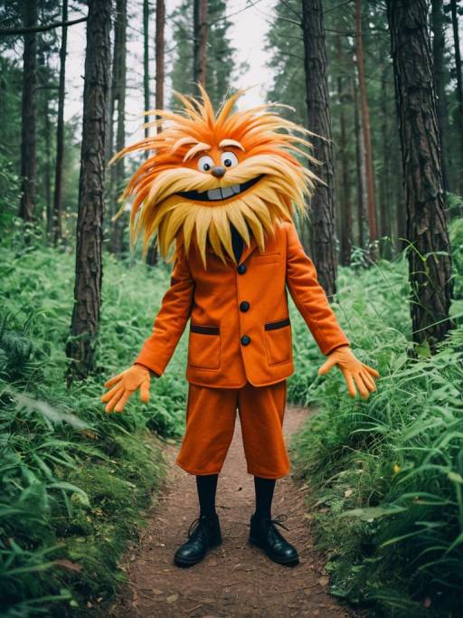 Man in Lorax Costume in Forest