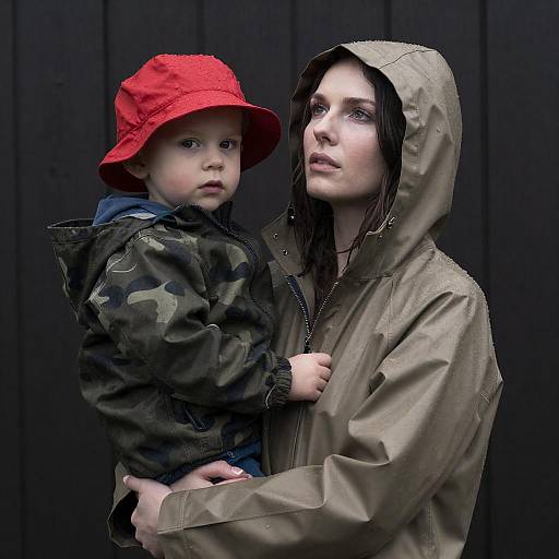 Rain-soaked Mother and Son Portrait