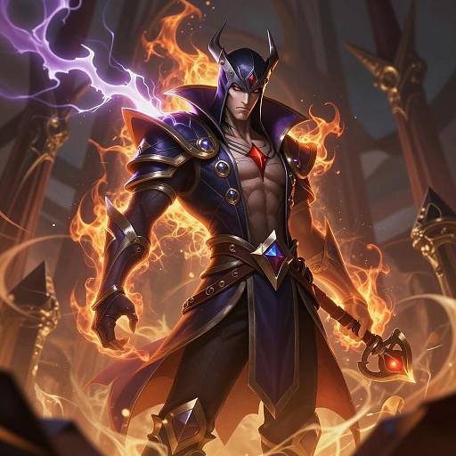 Fantasy Necromancer with Fire and Thunder