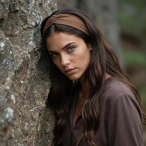 Intense Gaze of a Brown-Haired Woman