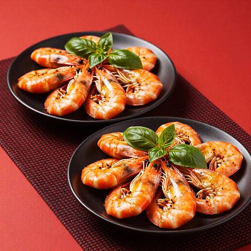 Golden Shrimp on Black Plates