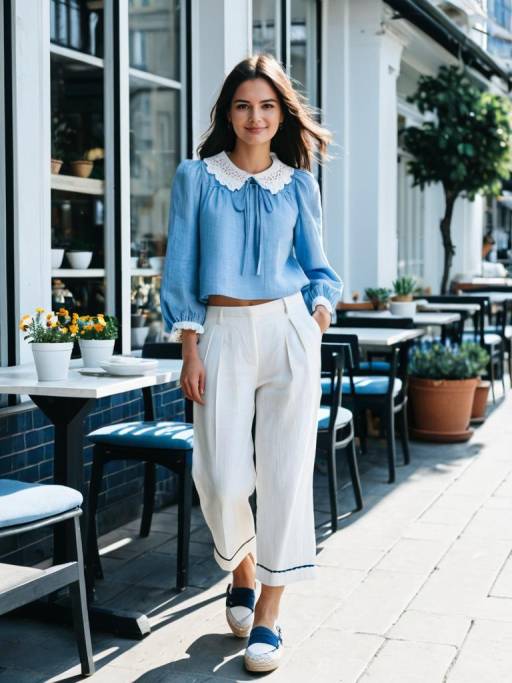 Chic Woman in Soft Linen Ensemble