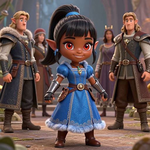 Vibrant Elf Adventurer in Blue Dress