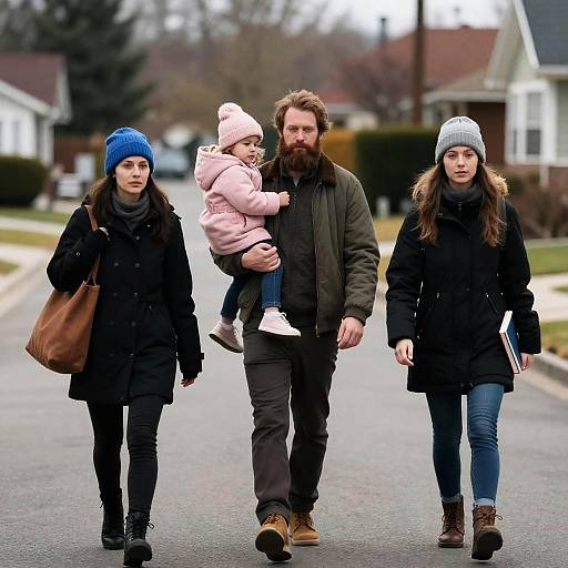 Family Stroll Through Suburban Street