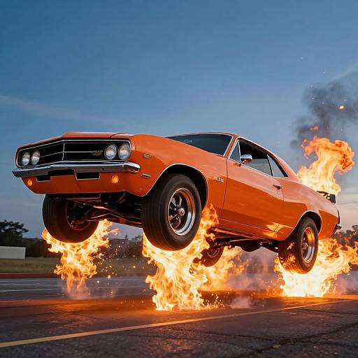 Fiery Orange Muscle Car Defies Gravity