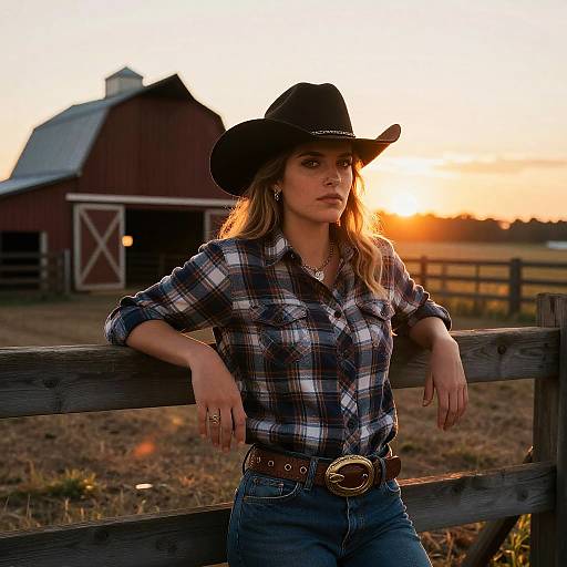 Petite Cowgirl at Rustic Ranch Sunset