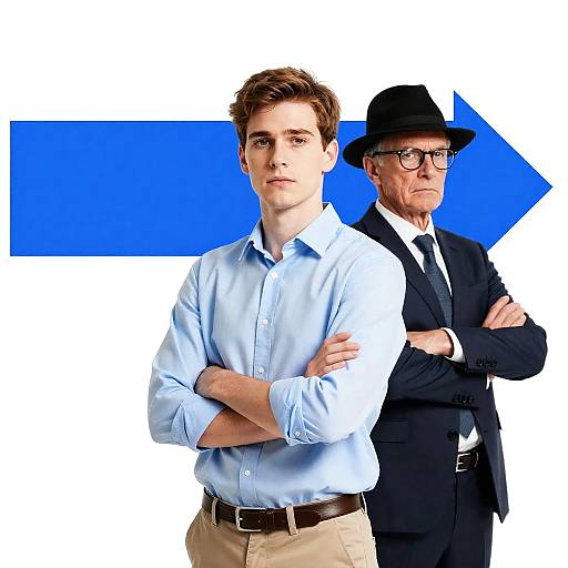 Serious Men with Blue Arrows Background
