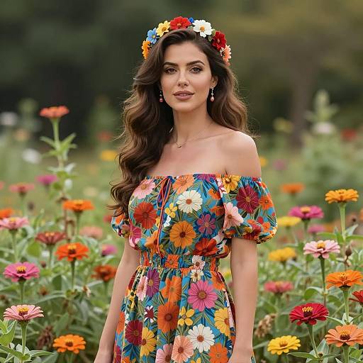 Elegant Floral Costume Portrait in Garden