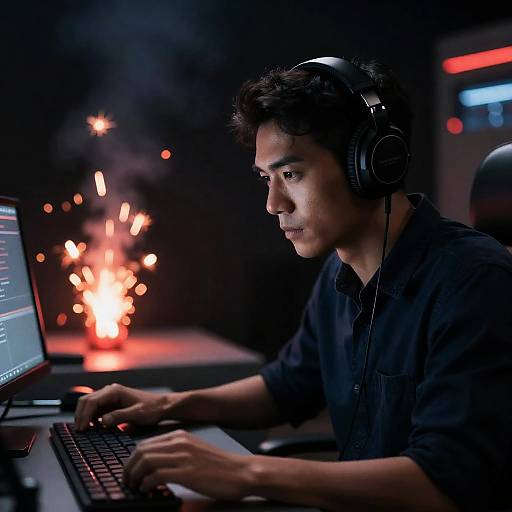 Intense Man at Control Panel