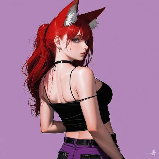 Anime Girl with Red Fox Ears