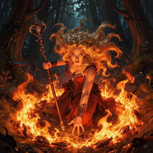 Blonde Witch Commanding Fiery Circle