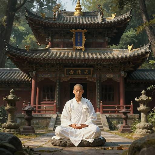 Surreal Monk Meditation in Enchanted Forest