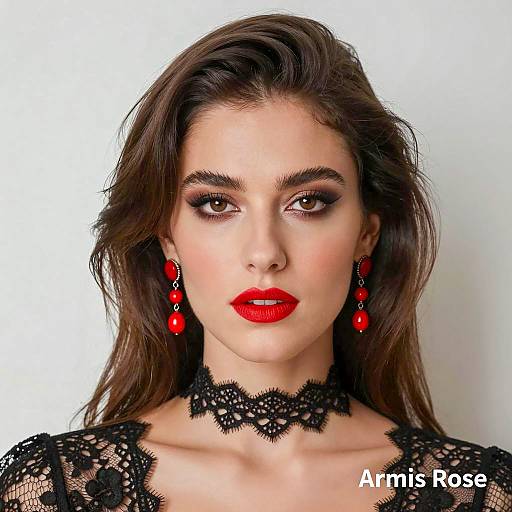 Portrait of Woman with Red Lipstick and Black Lace