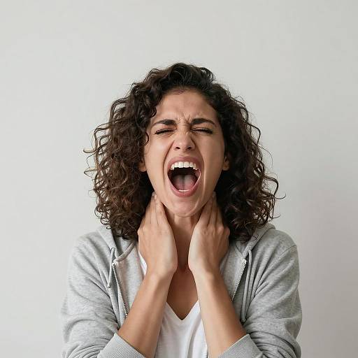 Screaming Woman in Gray Hoodie