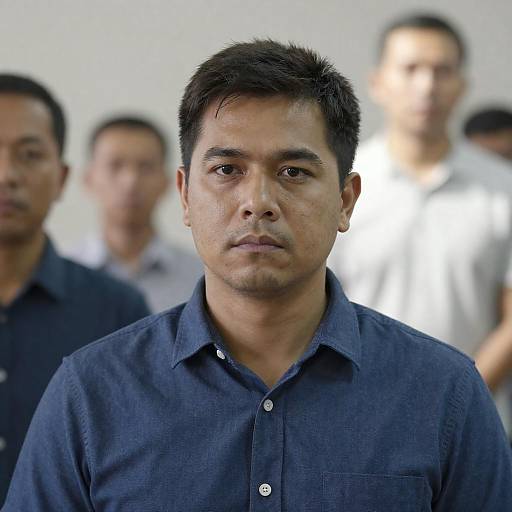 Focused Man in Blue Button-Up