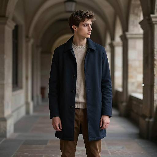 Mysterious Young Man in Stone Corridor
