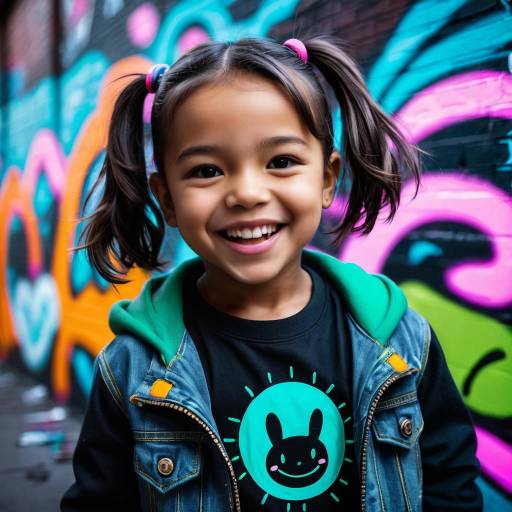 Joyful Child in Neon Urban Graffiti