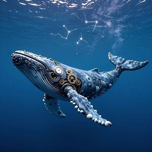 Colossal Mechanical Whale Beneath Ocean