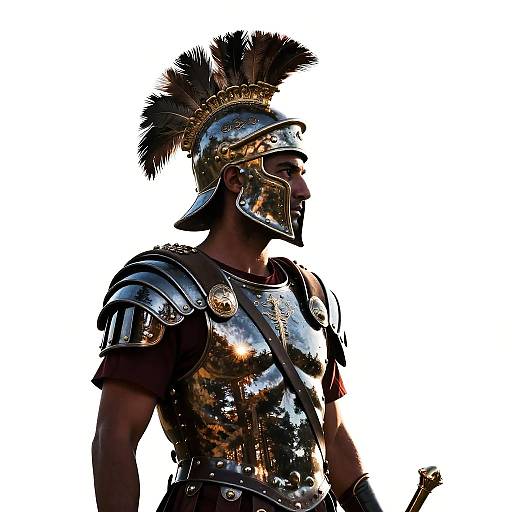 Roman Soldier Silhouette with Pine Reflection