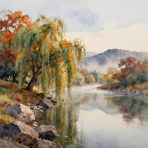 Serene Autumn Morning by the Riverbank
