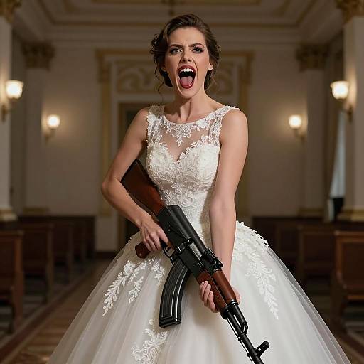 Dramatic Bridal Portrait with AK-47