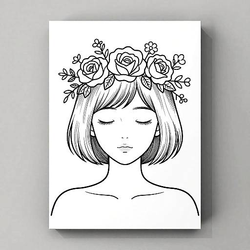 Minimalist Line Art Woman with Floral Crown
