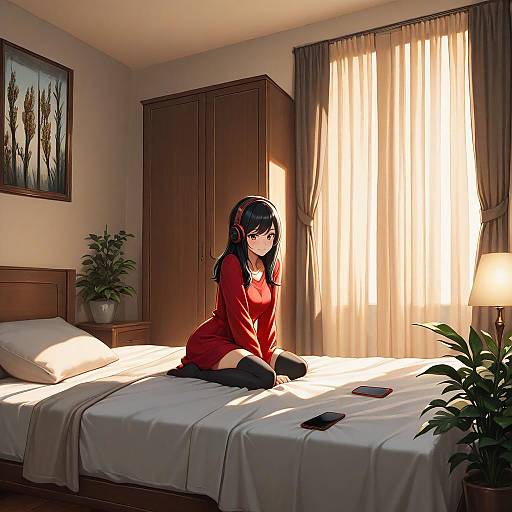 Playful Girl in Cozy Bedroom