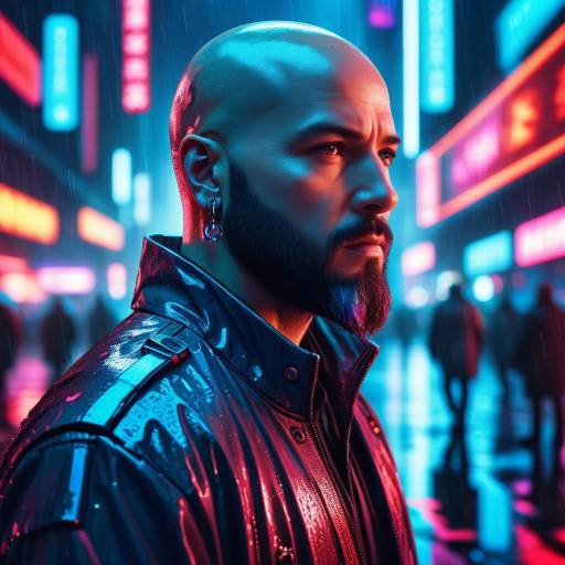 Vibrant Cyberpunk Portrait in Rainy City