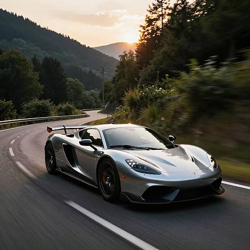Sleek Sports Car Racing at Sunset