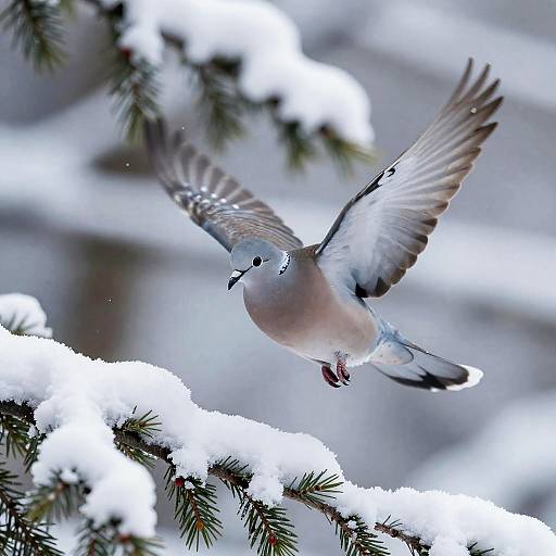 Winter Dove on Snowy Cedar Branch