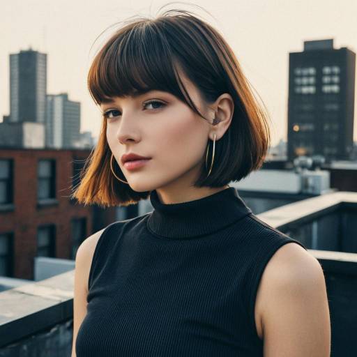 Young Woman with Ear-Length Bob Hairstyle on Urban Rooftop