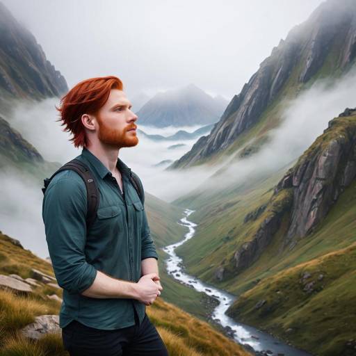 Confident Man in Misty Mountain Scene Confident Man in Misty Mountain Scene